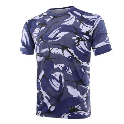 Military blue camo cotton knitted T shirt