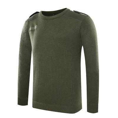 Military wool O neck green pullover man sweater