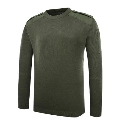 Military wool O neck green pullover man sweater