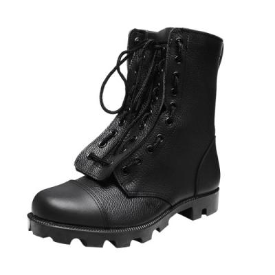 Black zipper split leather military boots