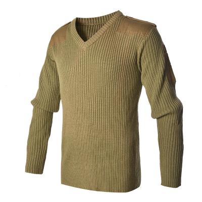 Military wool V neck khaki pullover man sweater